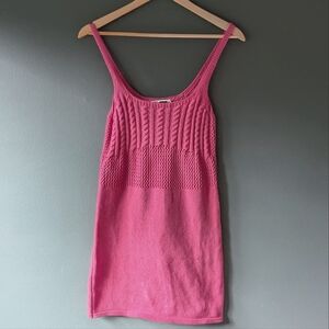 Zara S Soft Beach Coverup Vibrant Pink Cable Knit Crochet Minindress Openknit